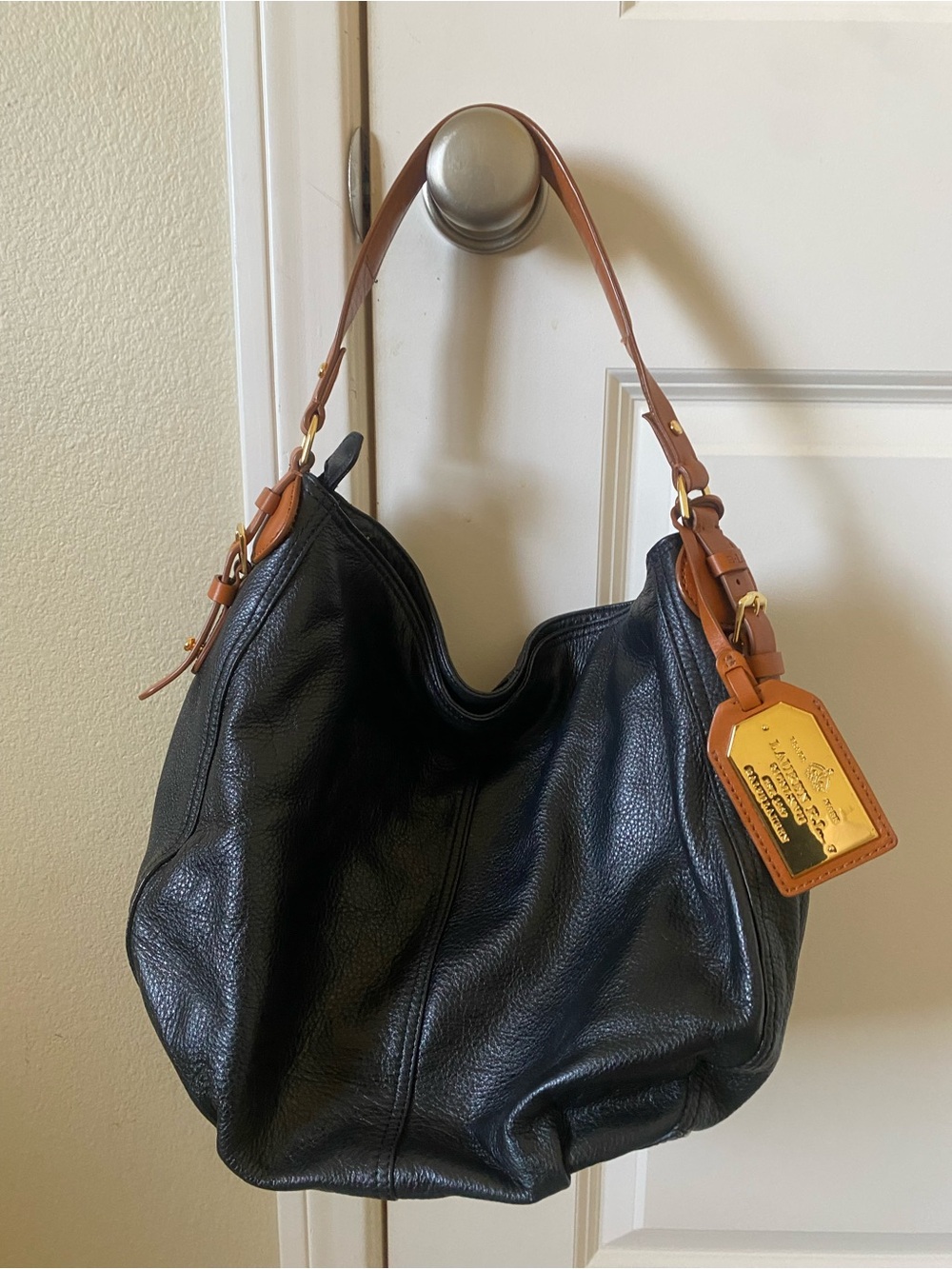 Ralph Lauren Black Leather with Brown Strap and Gold Tag